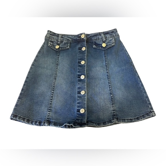 Hot Kiss Y2K Button Front Denim Mini Skirt A-Line Size 1 - Picture 1 of 5